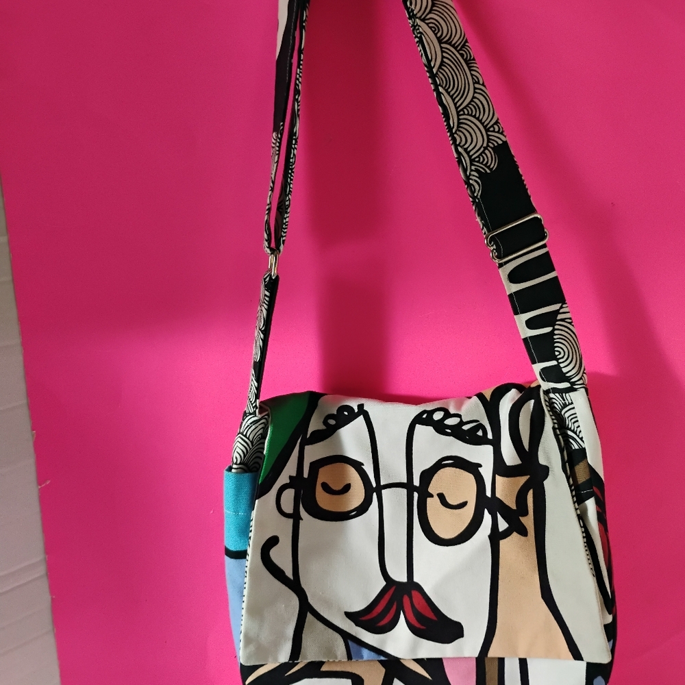Fabric Faces Print Shoulder Purse